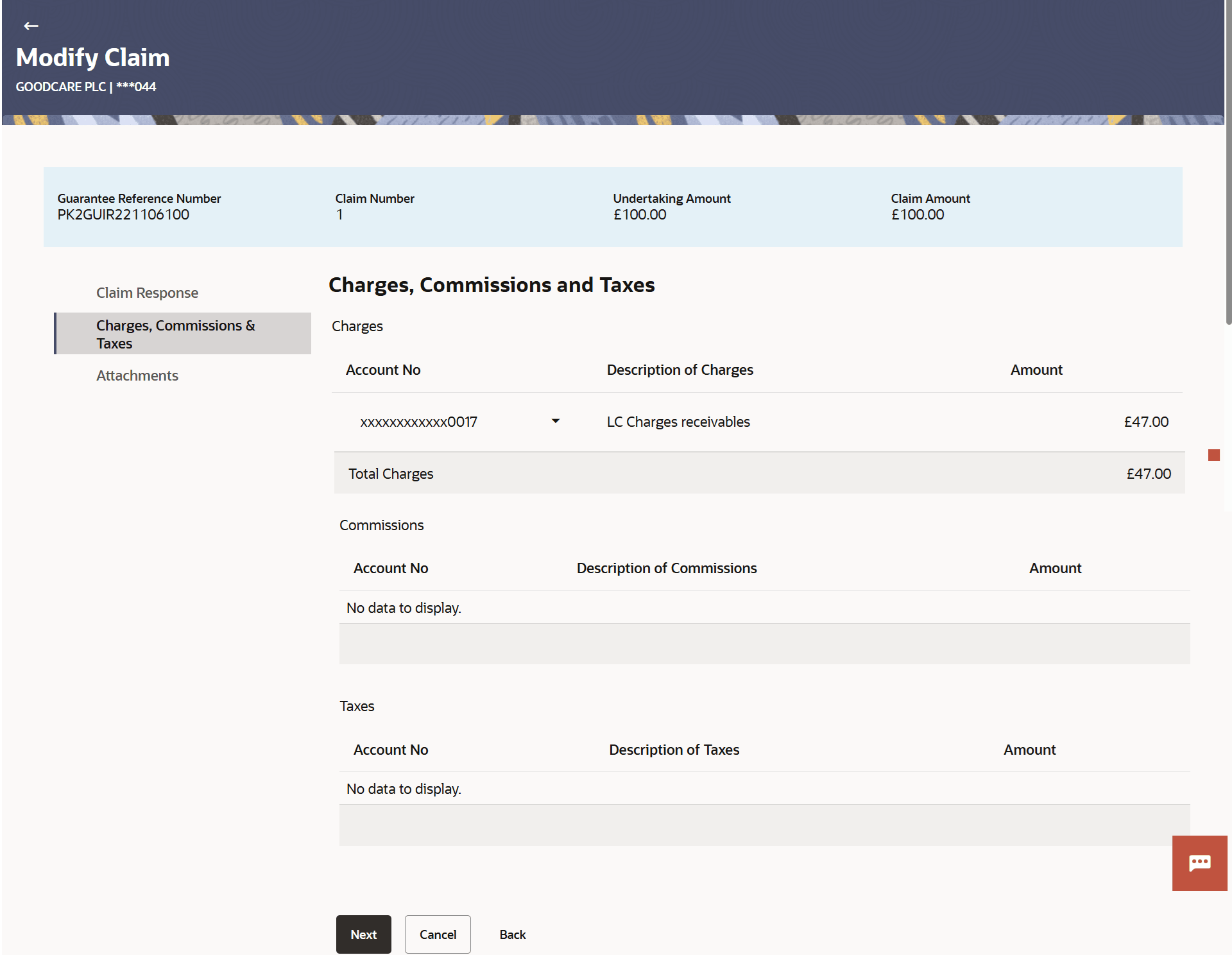 Description of modify-claim-charges-commissions-taxes.png follows Description of modify-claim-charges-commissions-taxes.png follows
