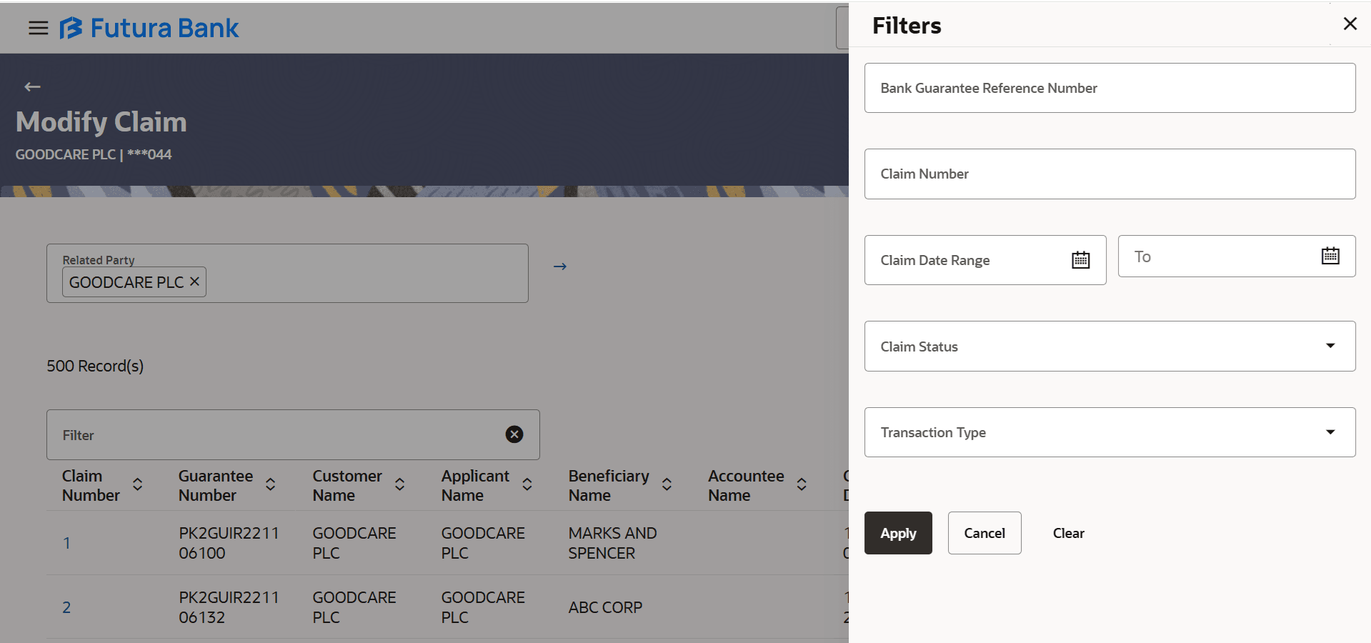 Description of modify-claim-filter.png follows Description of modify-claim-filter.png follows