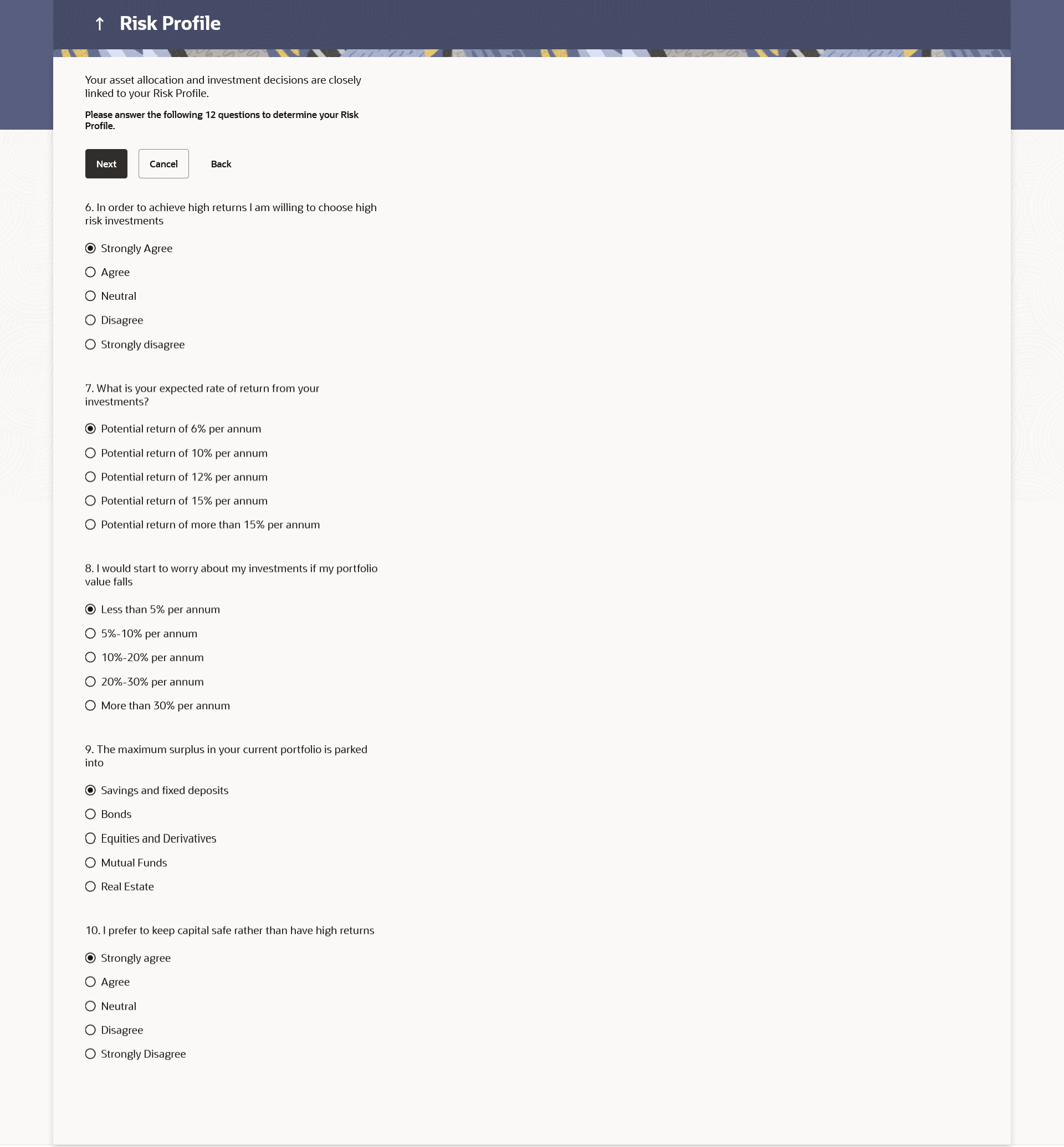 Risk Profile - Questions