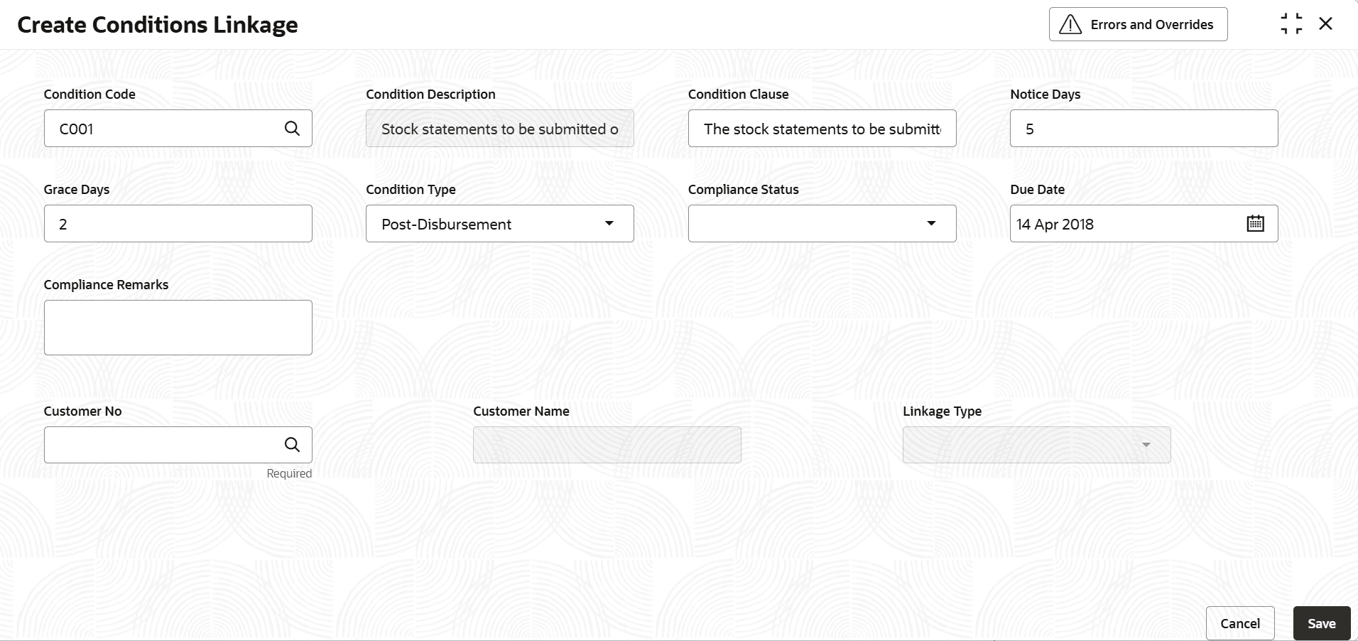 Customer - Create Conditions Linkage