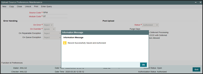 Upload Source Preferences Maintenance