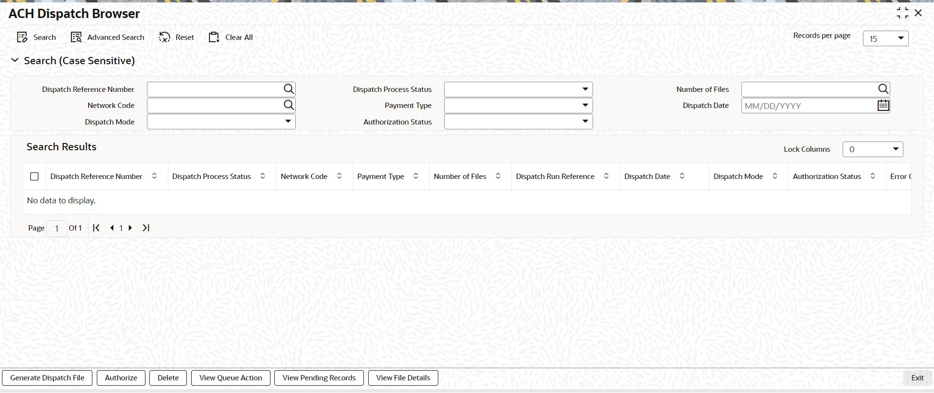 ACH Dispatch Browser screen