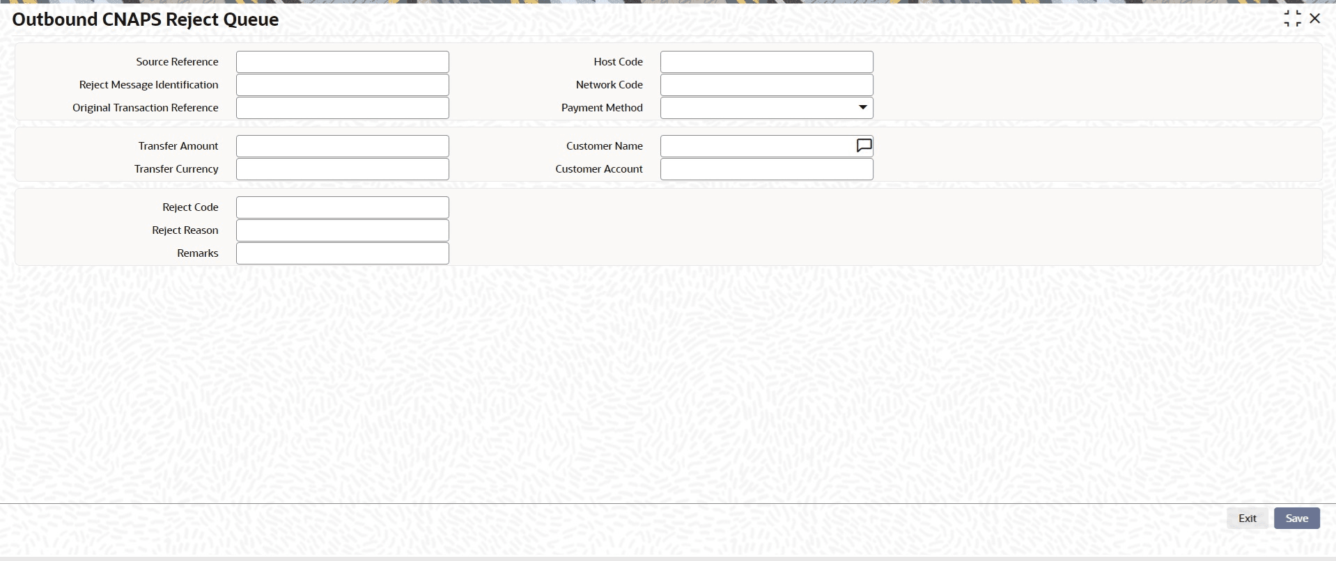 Outbound CNAPS Reject Queue screen Outbound CNAPS Reject Queue screen