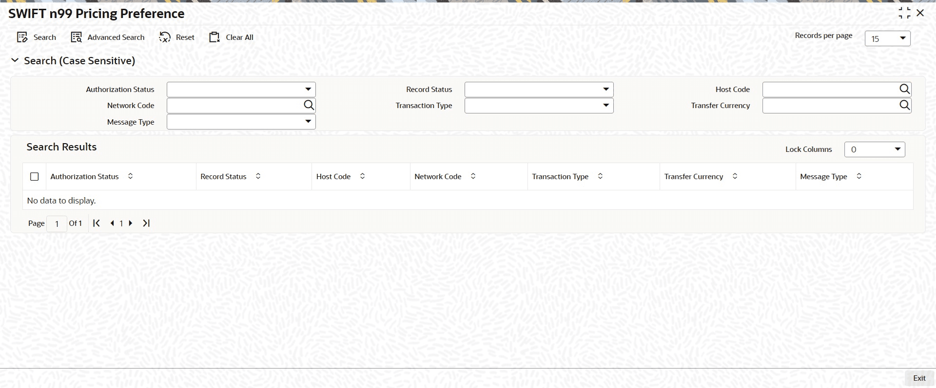 SWIFT n99 Pricing Preferences Summary screen