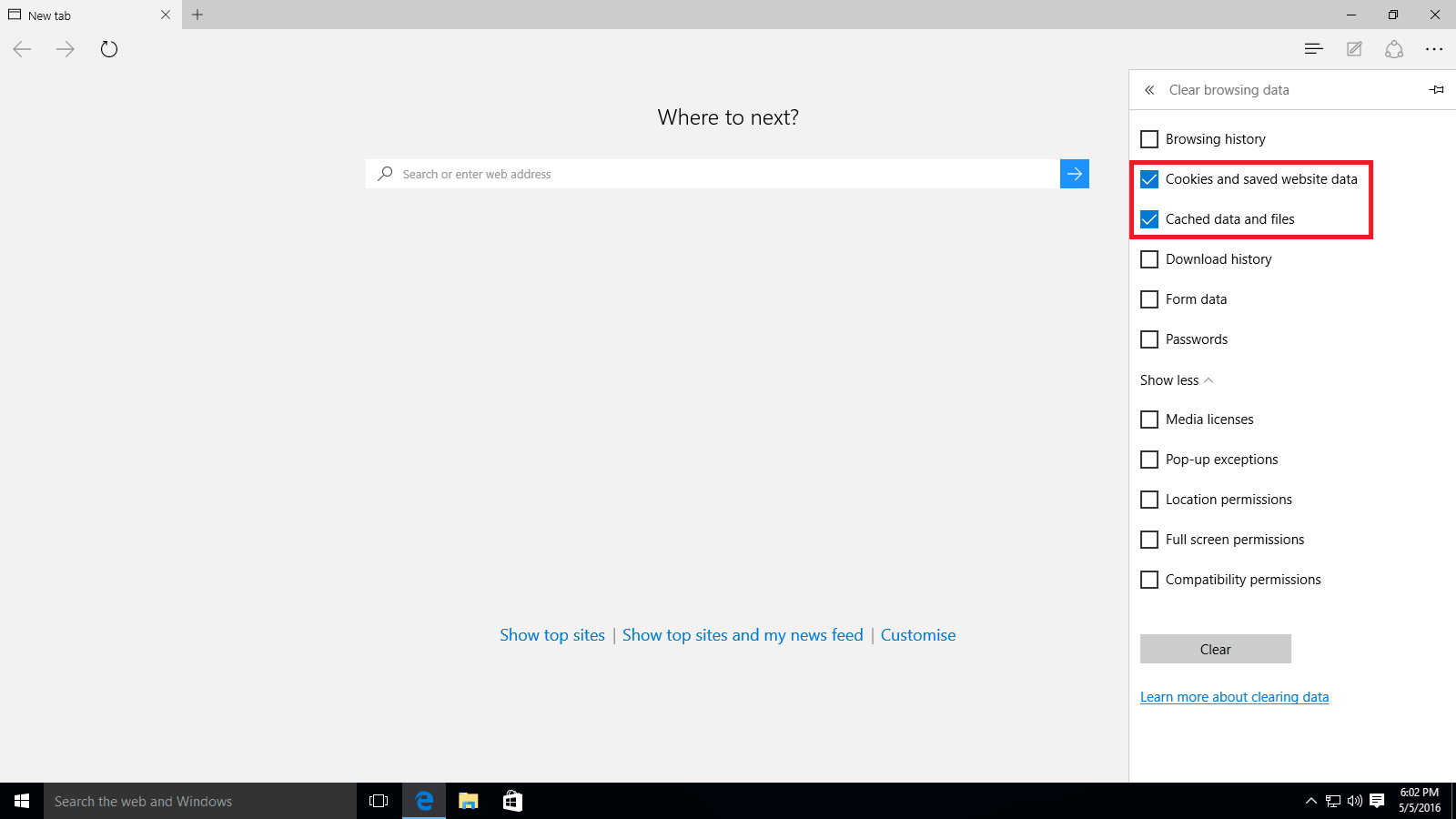 Description of clear-cache-2.png follows