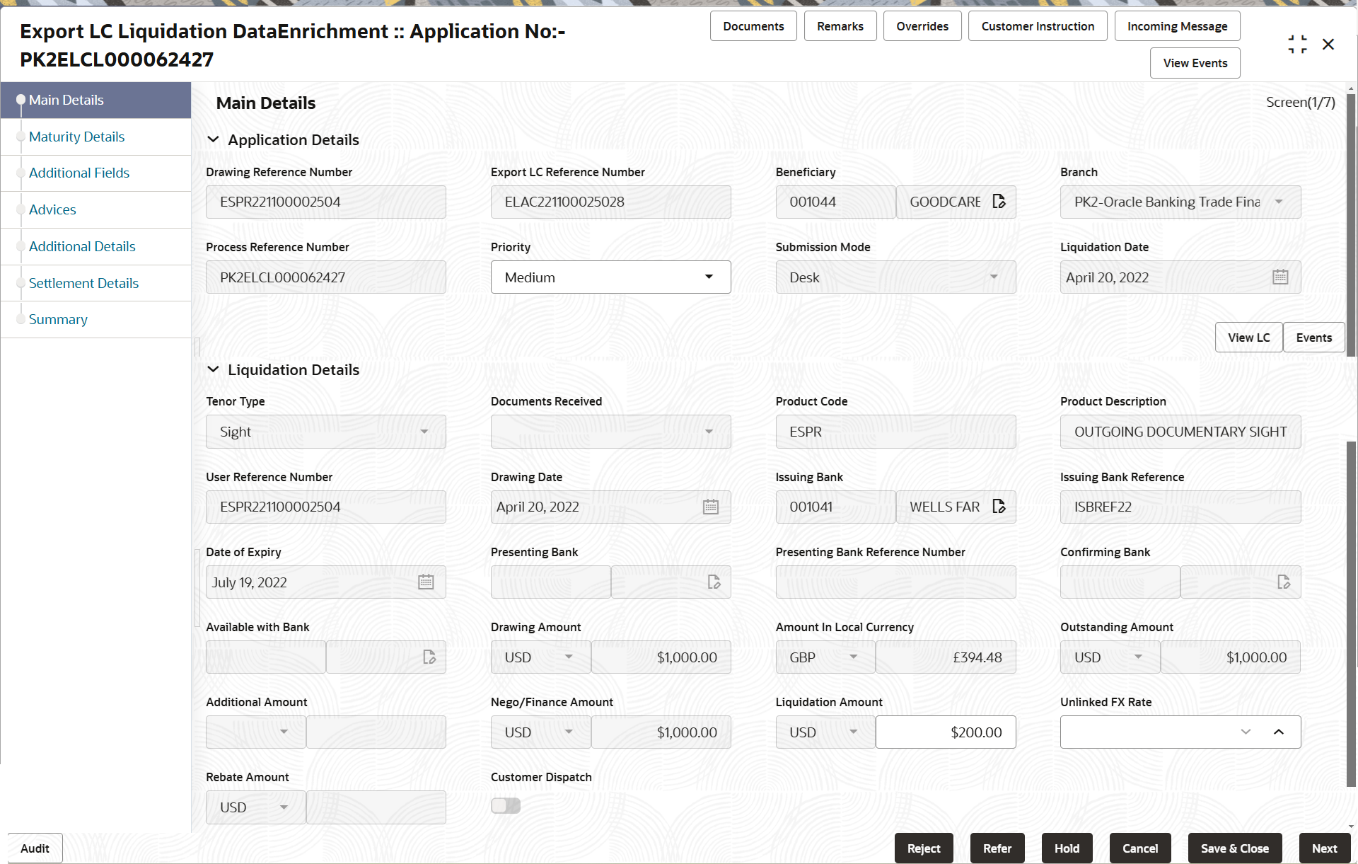 Description of demainapplicationdetails.png follows