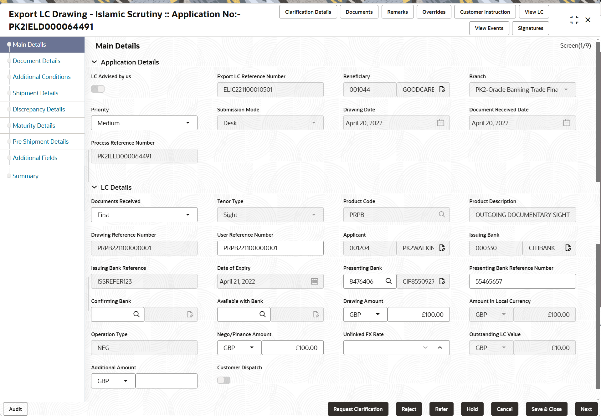 Description of scrutinymainapplicationdetails.png follows