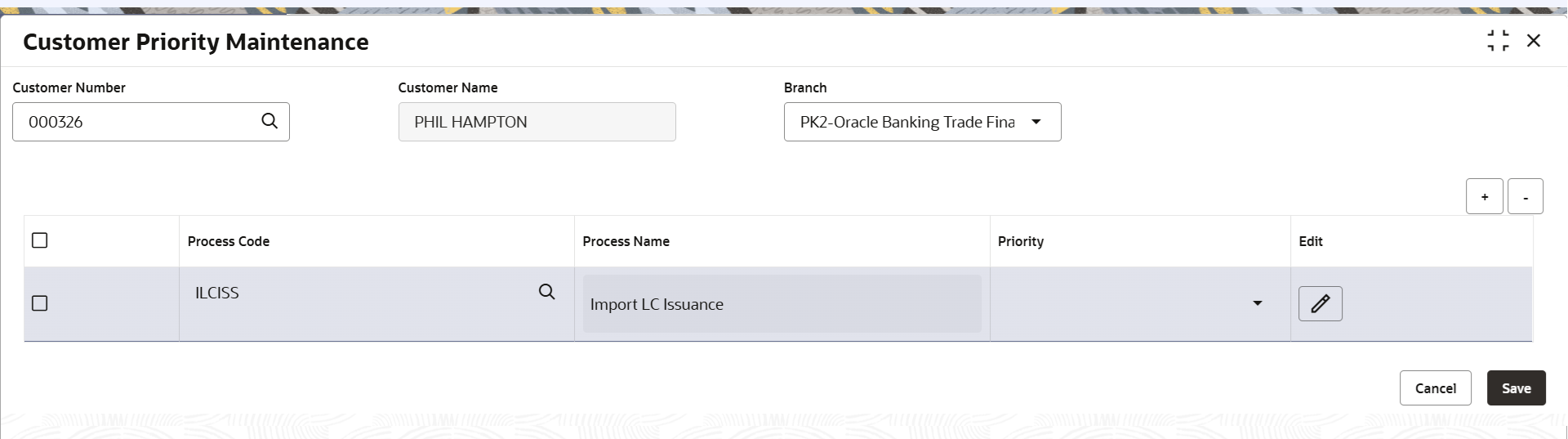 Description of createcustomerprioritmaintenance.png follows