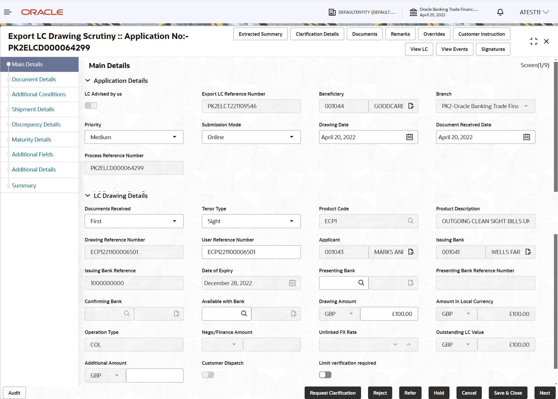 Description of scrutinymainapplicationdetails.png follows