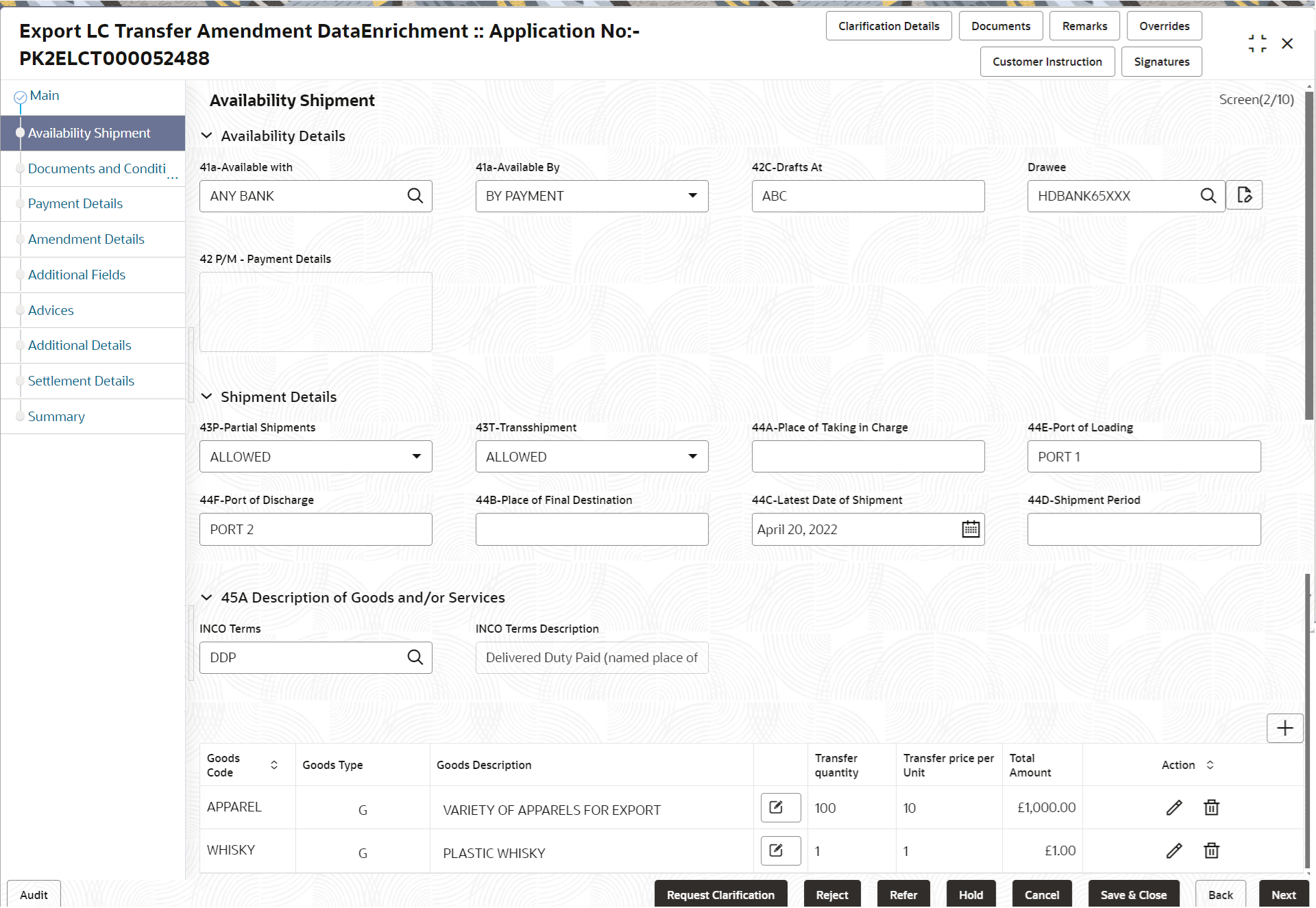 Description of deavailabilityshipment.png follows