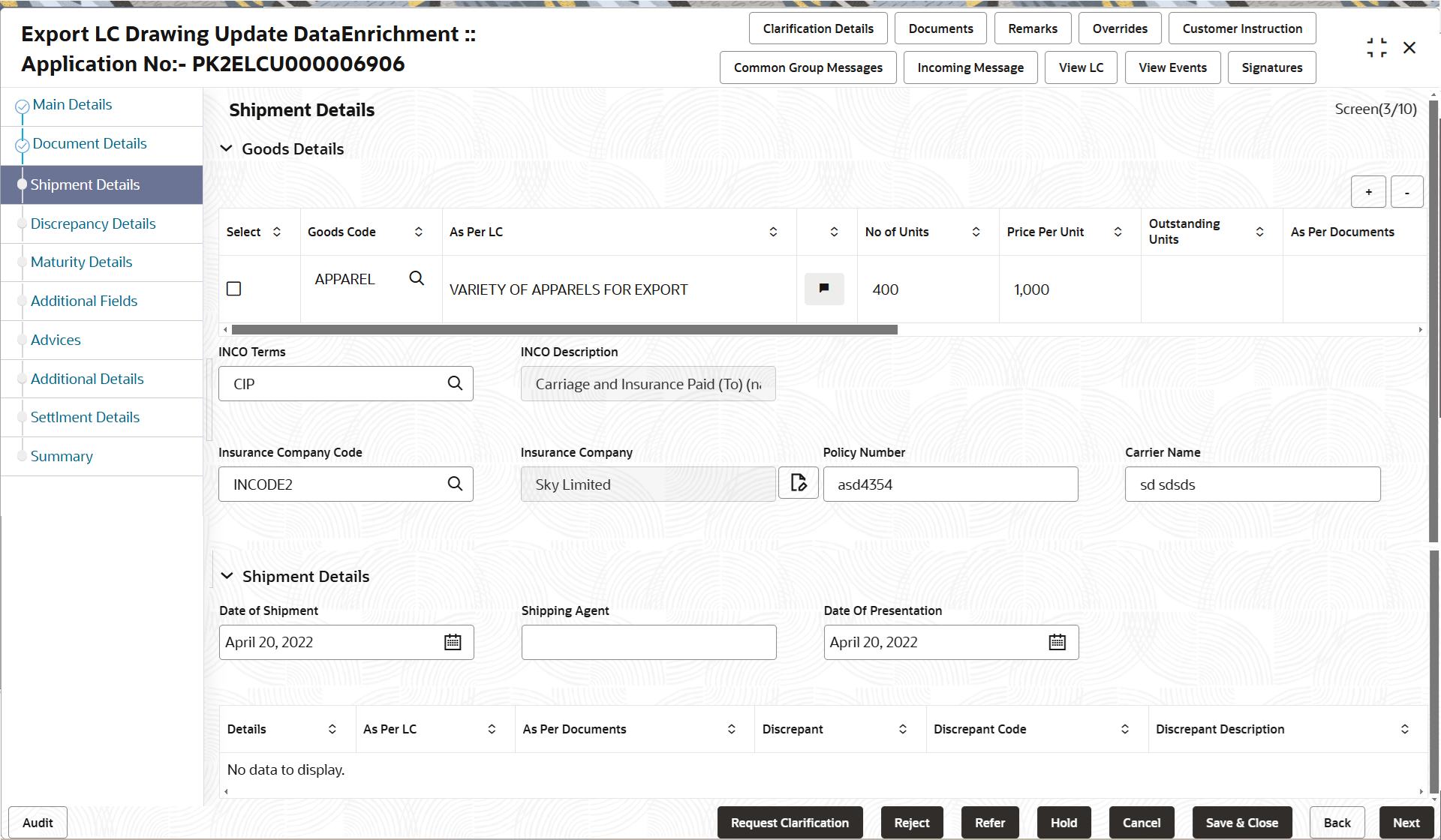 Description of deshipmentdetails.png follows