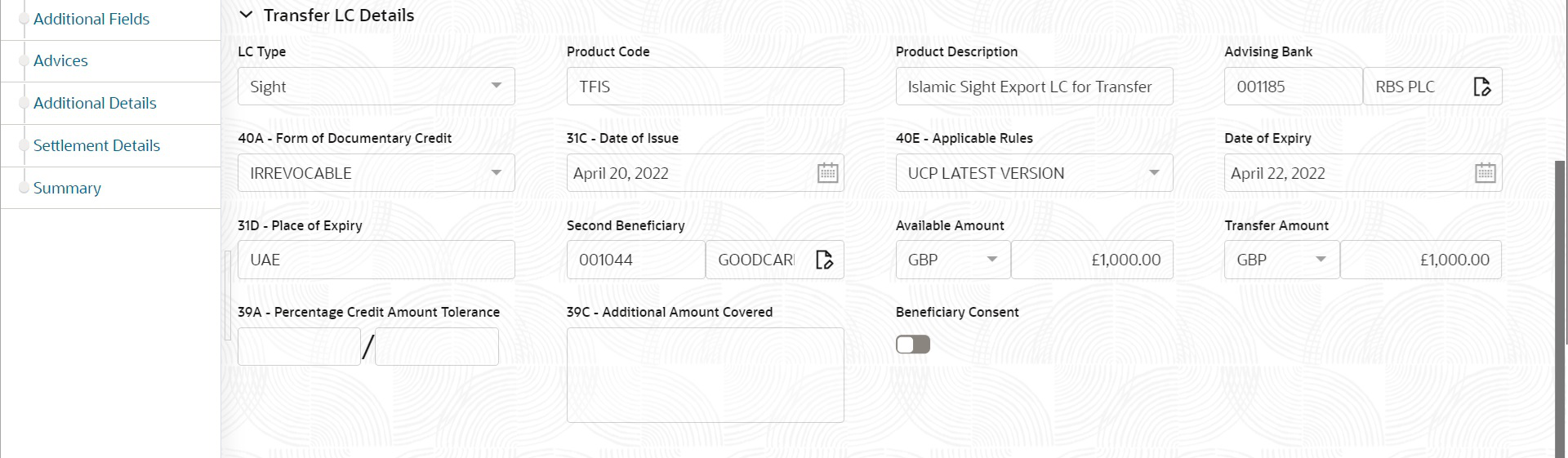 Description of detransferlcdetails.png follows