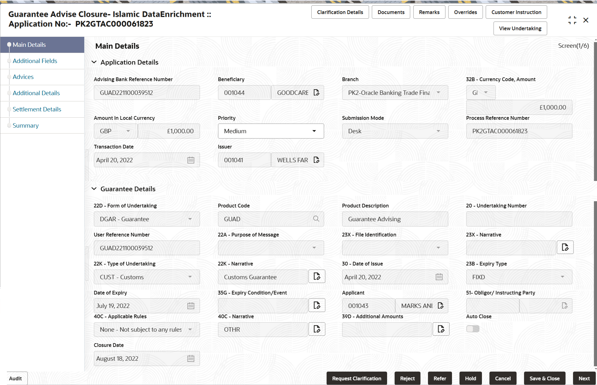 Description of demainapplicationdetails.png follows