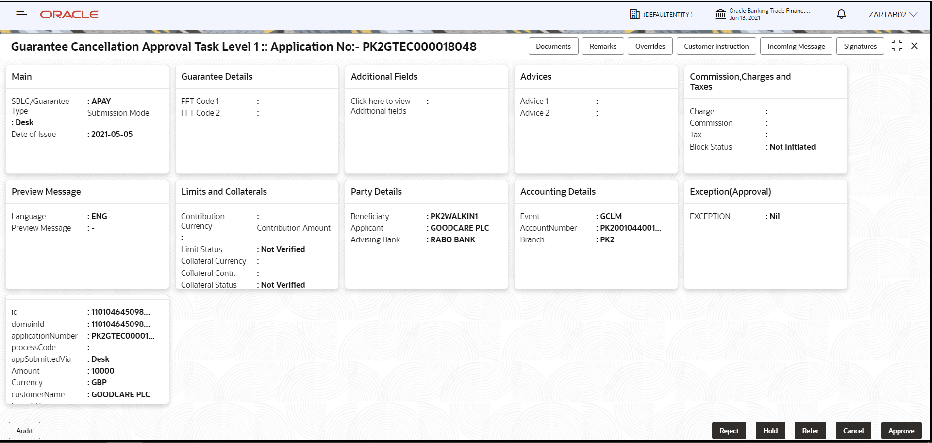 Description of approvalsummary.png follows