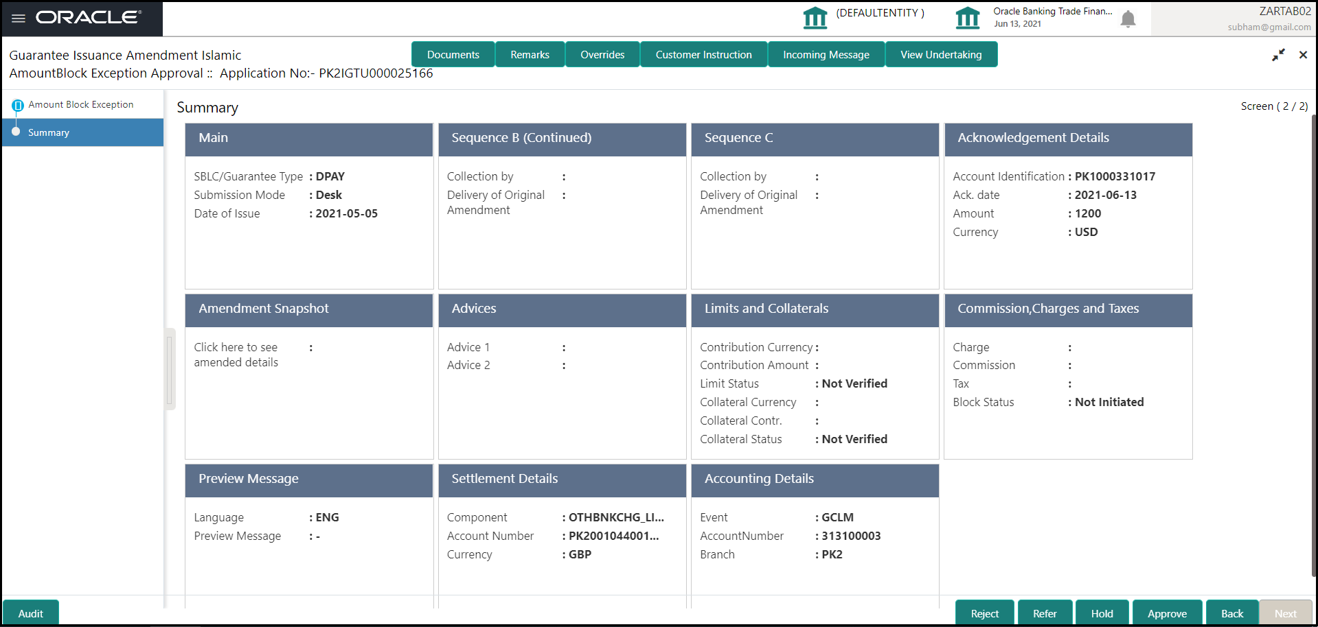 Description of amountblockexceptioalapprovalsummary.png follows