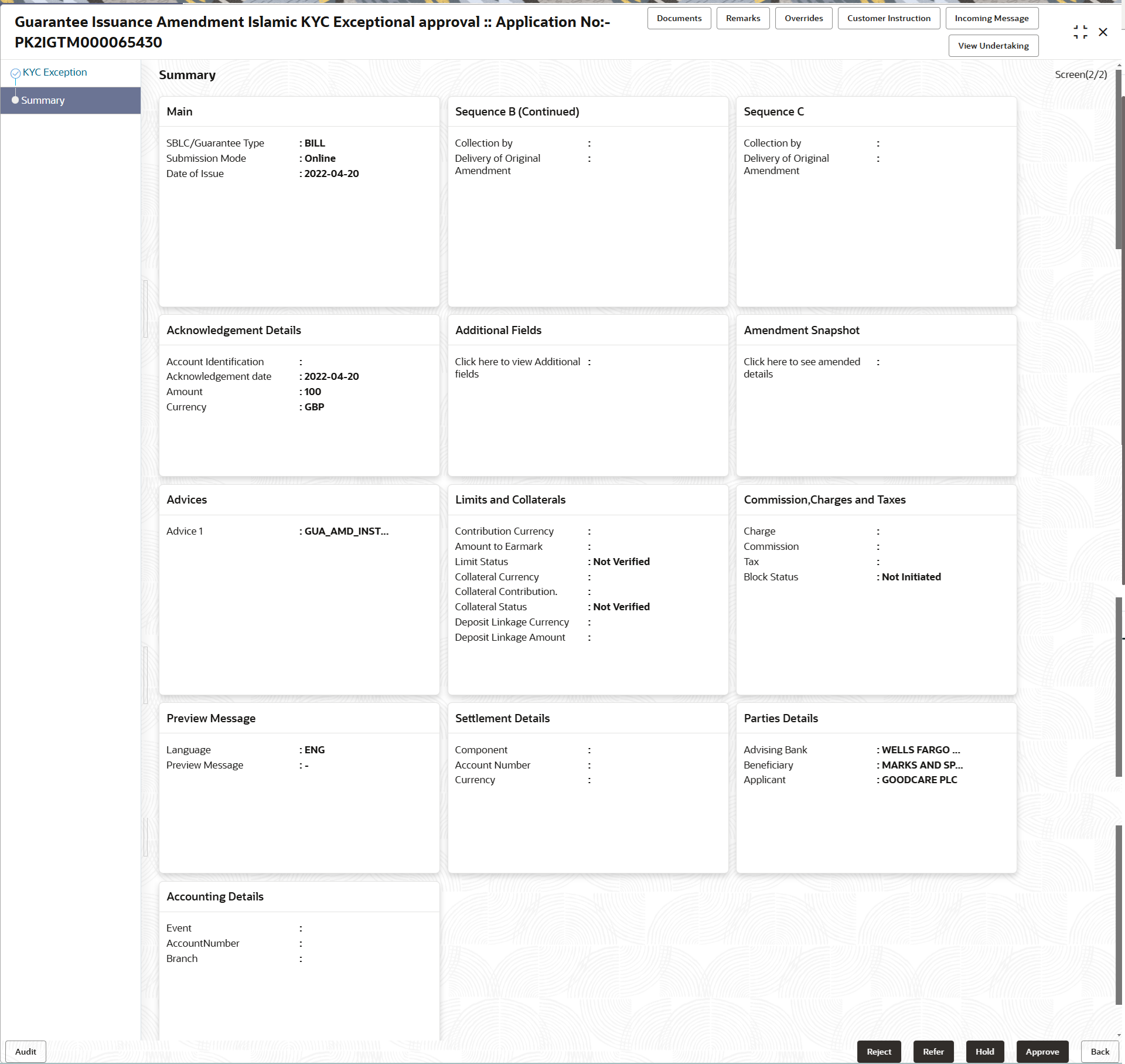Description of kycexceptionalapprovalsummary.png follows