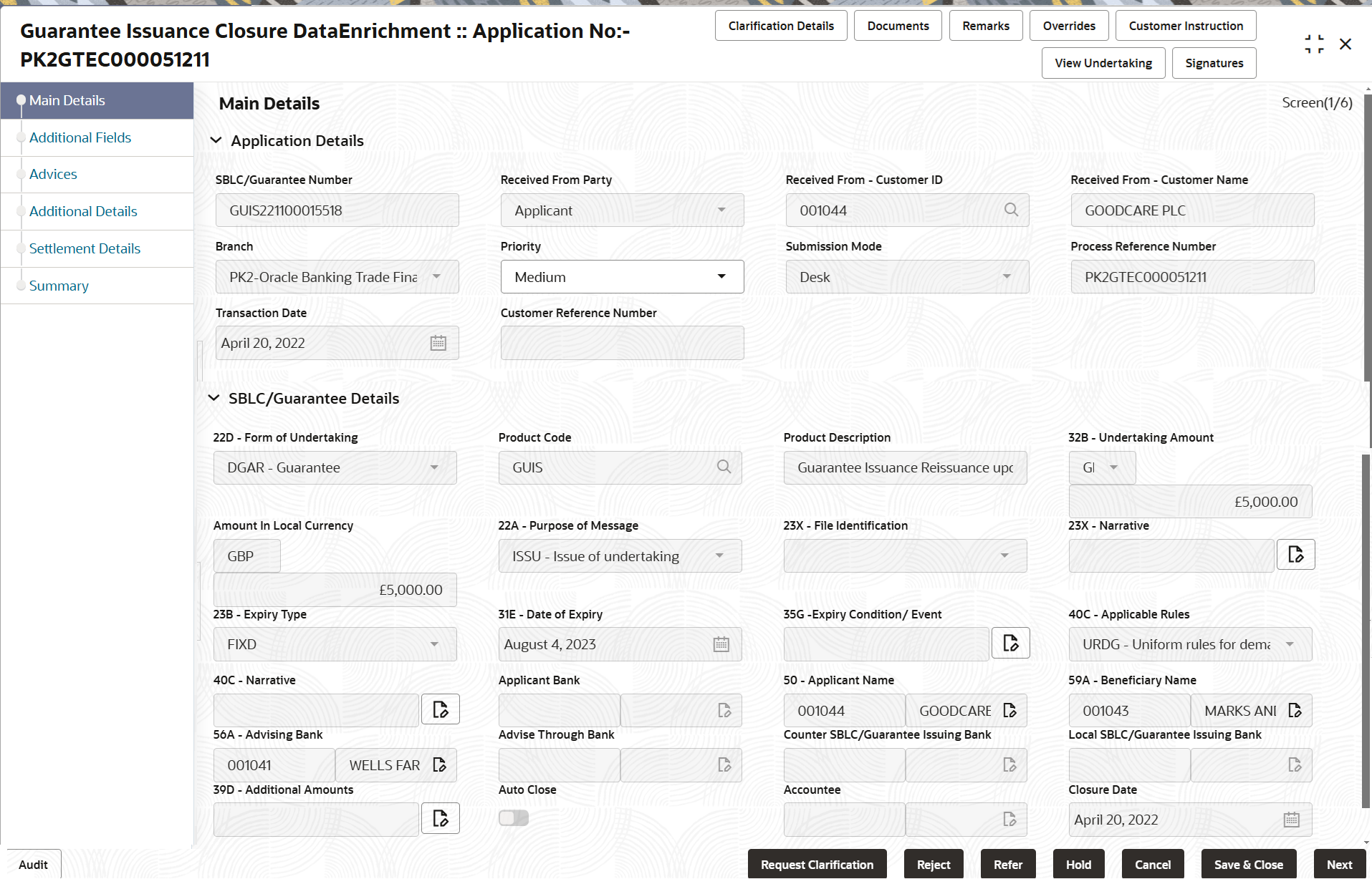 Description of demainapplicationdetails.png follows