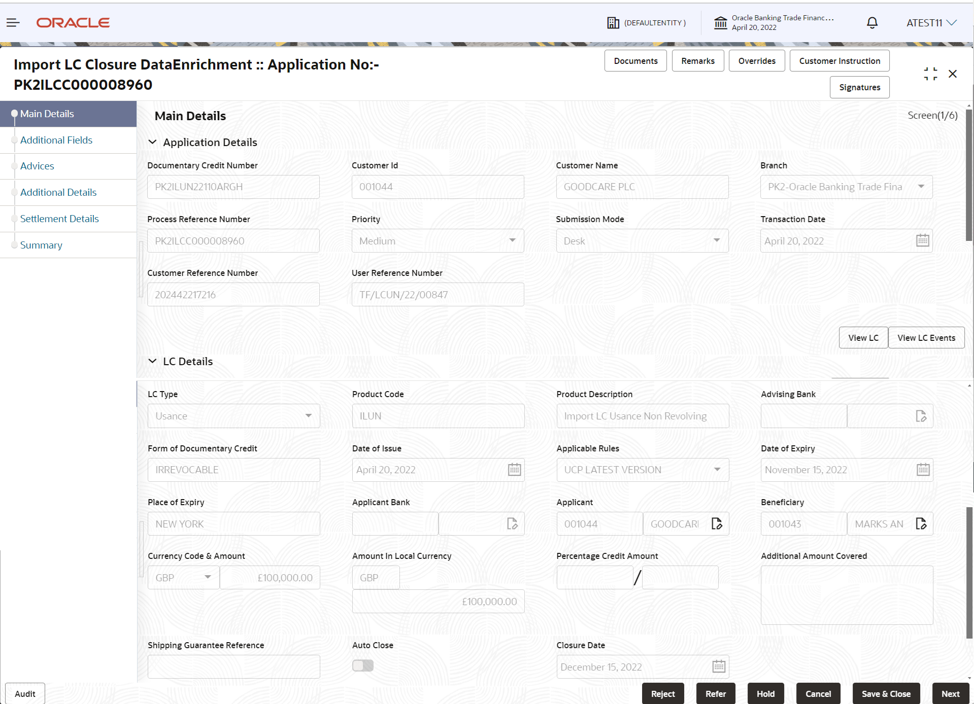 Description of demainapplicationdetails.png follows