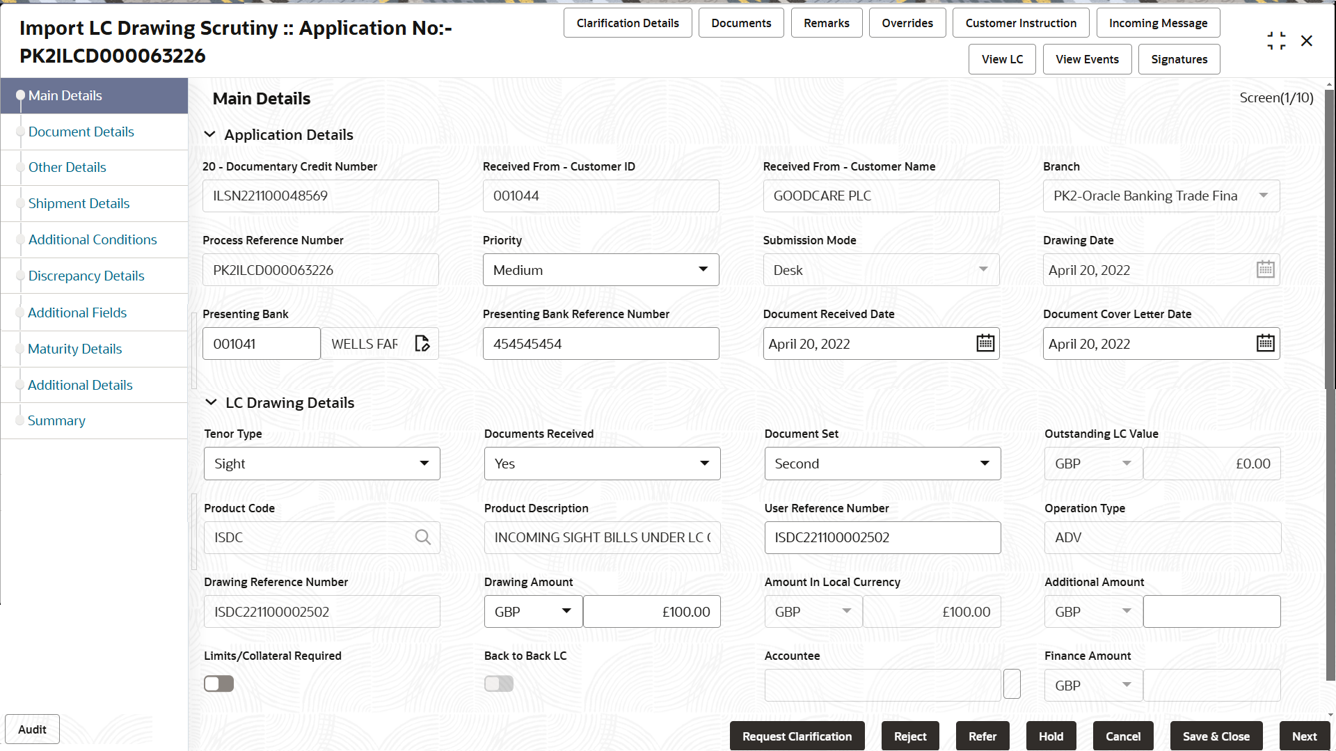 Description of scrutinymainapplicationdetails.png follows