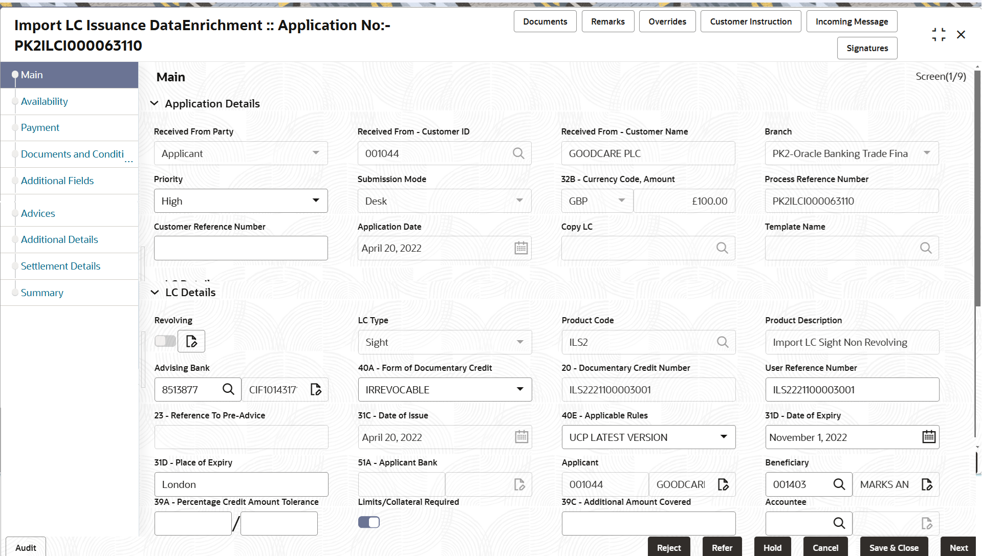 Description of demainapplicationdetails.png follows