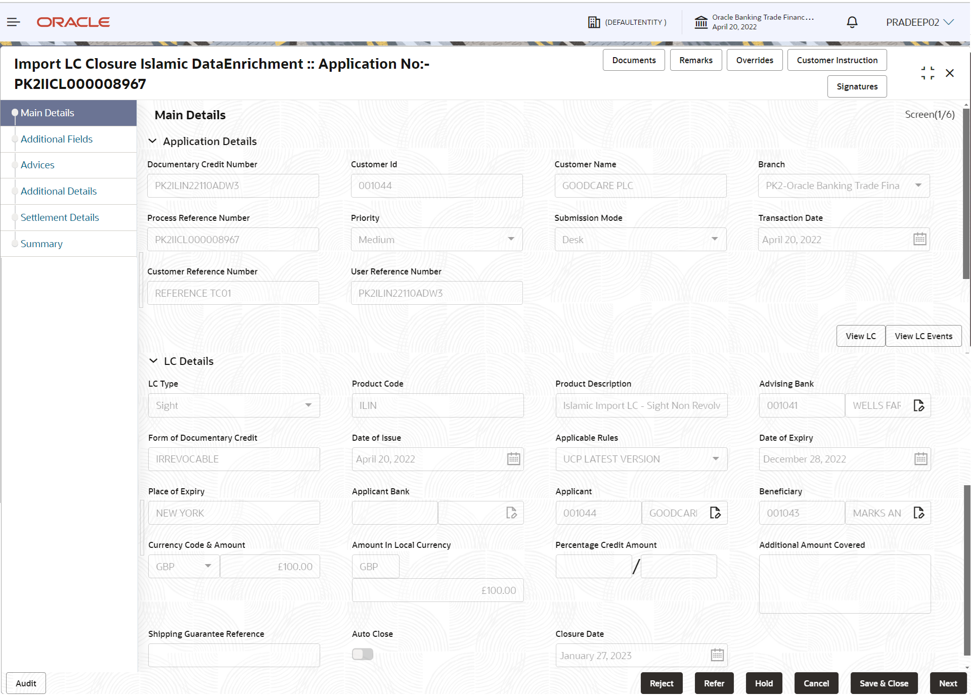 Description of demainapplicationdetails.png follows