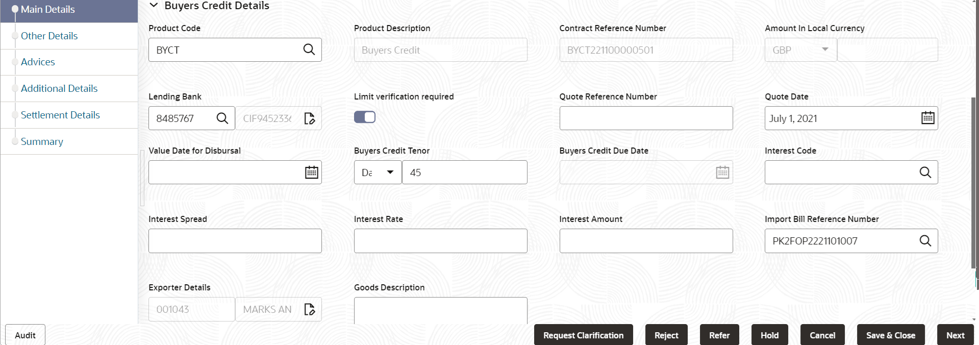 Description of demainbuyerscreditdetails.png follows