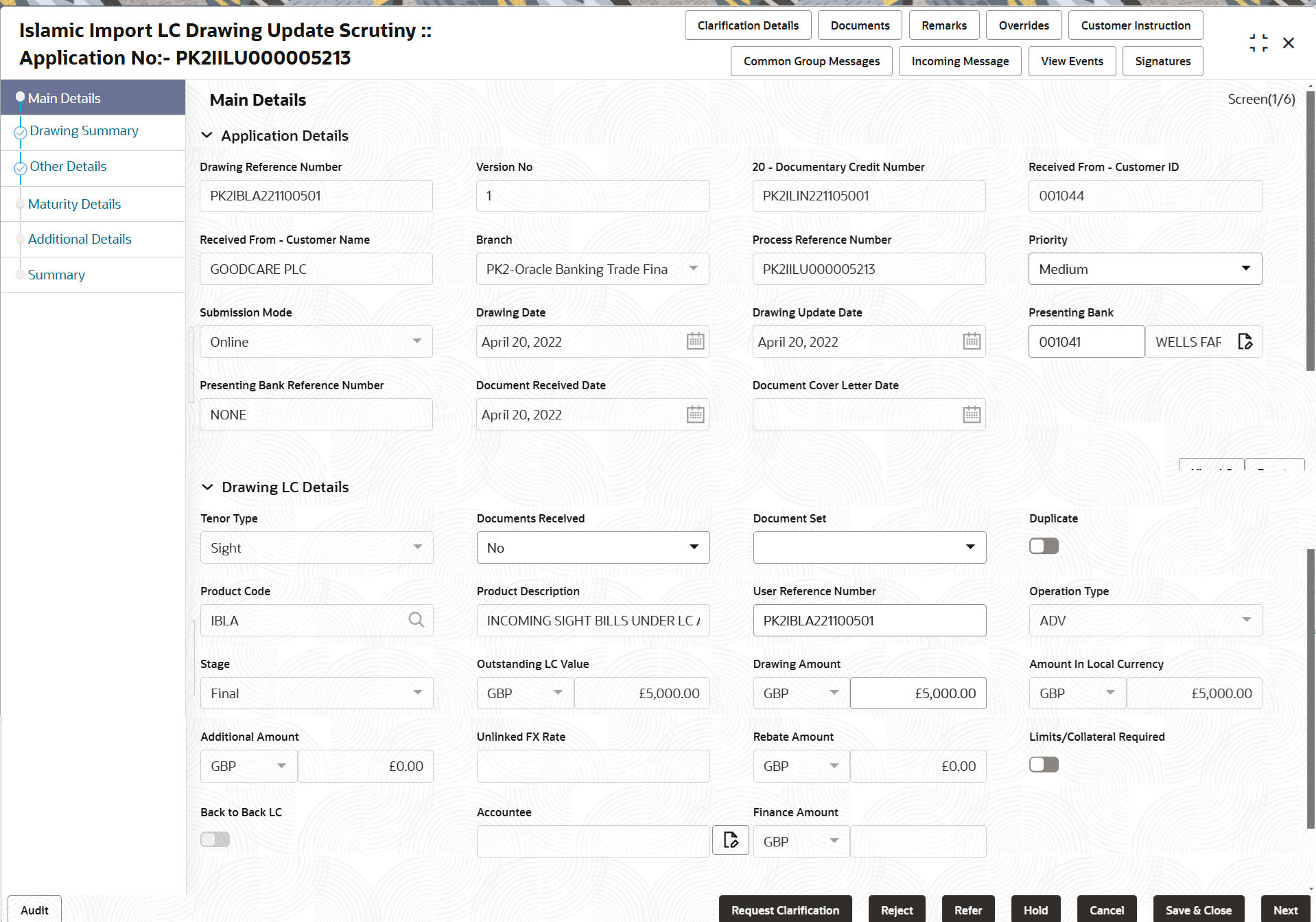 Description of scrutinymainapplicationdetails.png follows