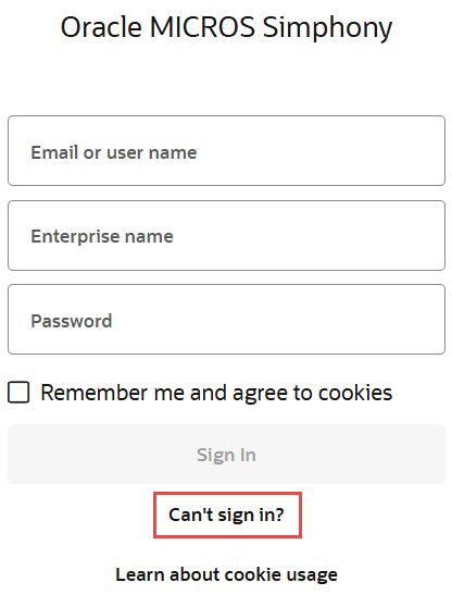 Screenshot of the sign in page with “Can’t sign in?” in a red box towards the bottom.