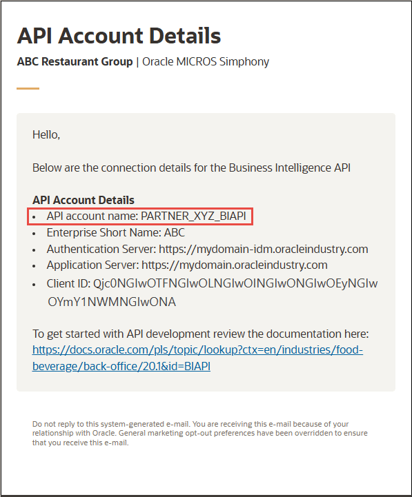 Screenshot of the email with the Account Name field in a red box