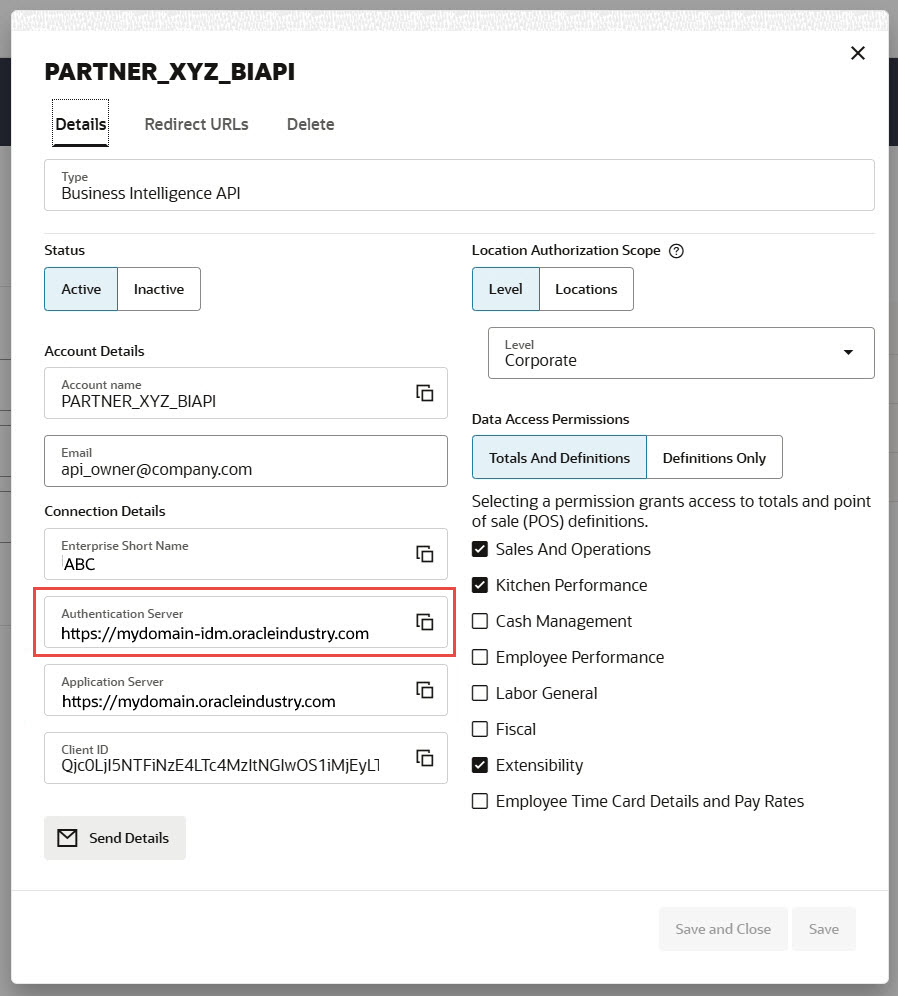 Screenshot of the account page with the Authentication Server field in a red box