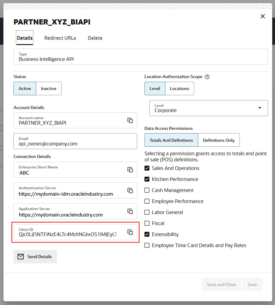 Screenshot of the account page with the Client ID field in a red box