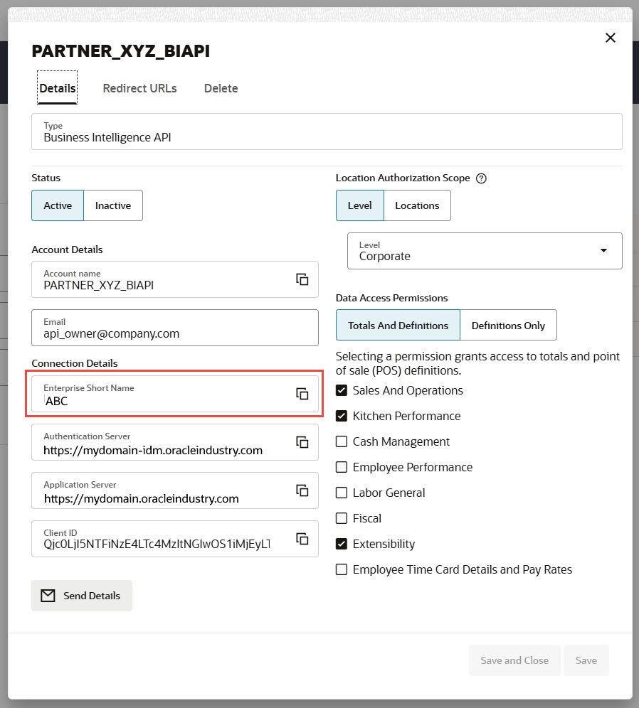 Screenshot of the account page with the Enterprise Shortname field in a red box