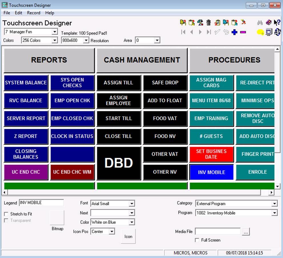 This image shows the touchscreen designer screen.
