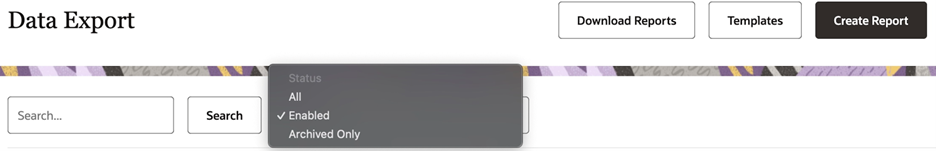 This image shows the data export status filters.