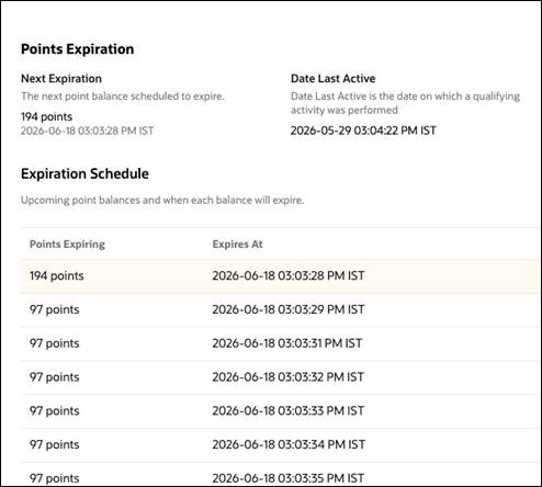 Member Care Points Expiration screen.