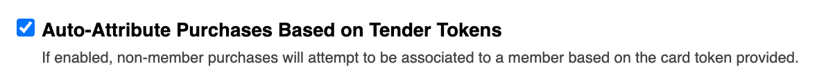 Shows the Auto-Attribute Purchases Based on Tender Tokens setting. Shows the Auto-Attribute Purchases Based on Tender Tokens setting.
