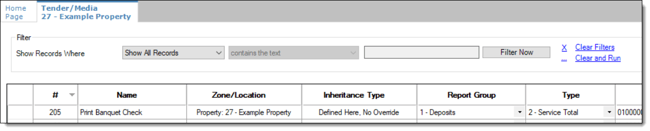 This figure shows a Tender/Media Service Total type record used for printing banquets checks prior to finalizing the transaction. This figure shows a Tender/Media Service Total type record used for printing banquets checks prior to finalizing the transaction.