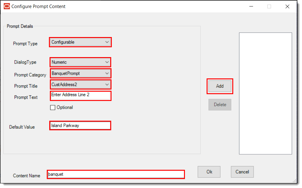 This figure shows the configurable prompt details window and the available settings. This figure shows the configurable prompt details window and the available settings.