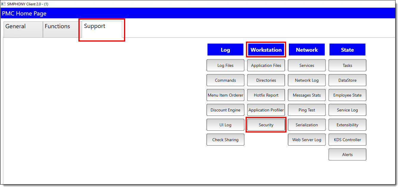 This figure shows the launched PMC’s workstation Security button.