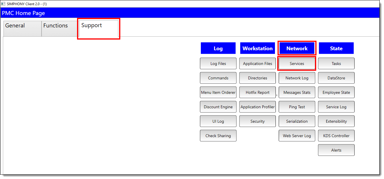 This figure shows the launched PMC’s network Services button.