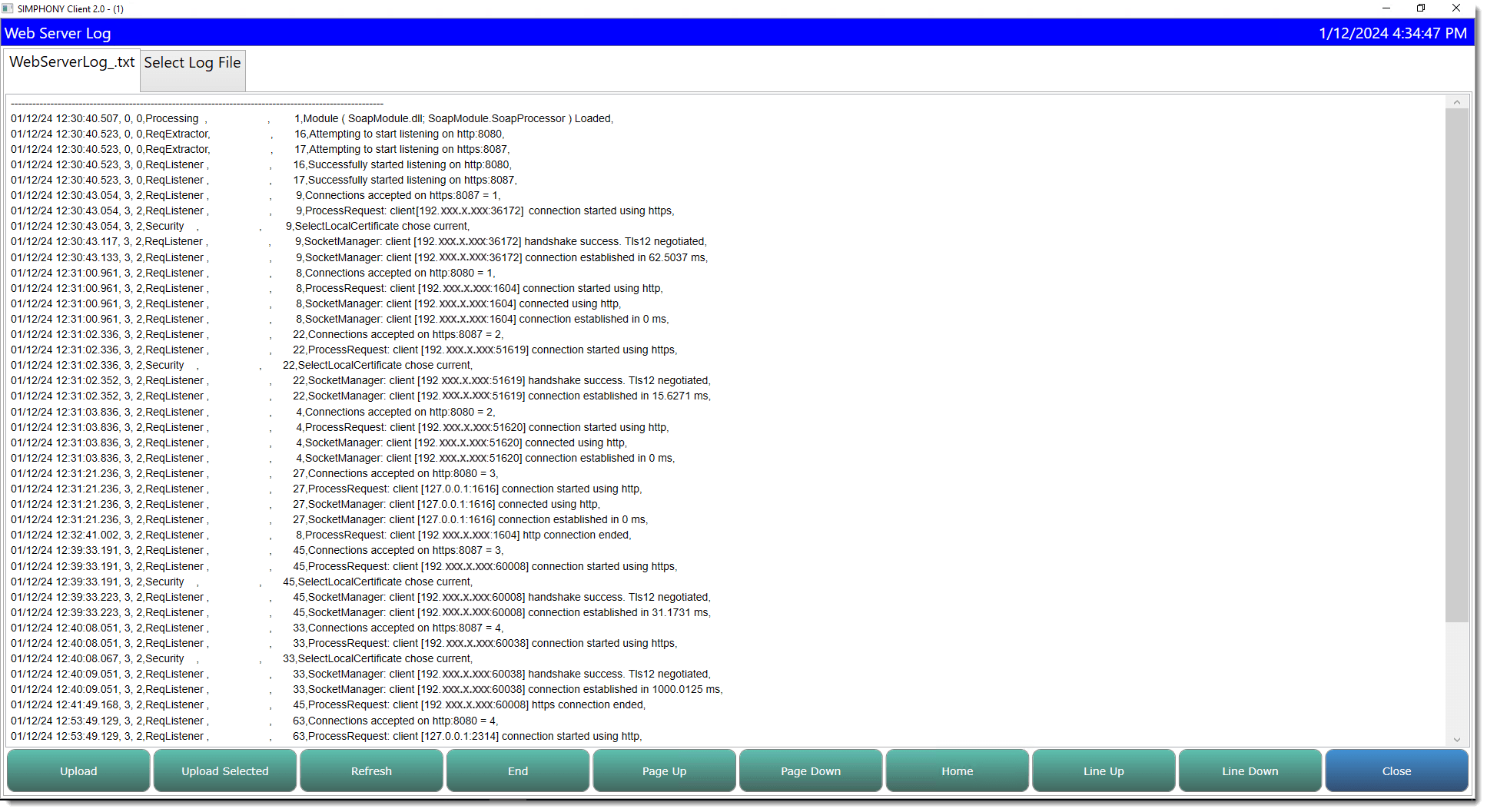 This figure shows the Web Server log from the PMC.