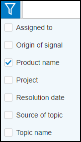 Topics tab table filter