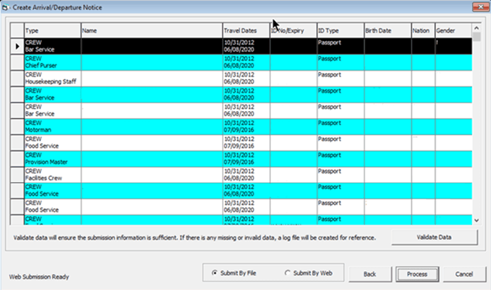 This figure shows the list of data to validate in Create Arrival/Departure Notice.