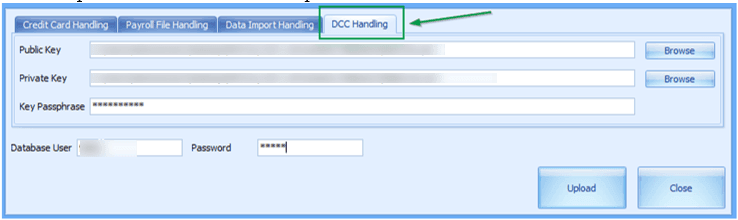 This figure shows the PGP Key Uploader — DCC Handling Tab