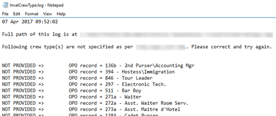 This figure shows the sample invalid records found when generating the XML file.