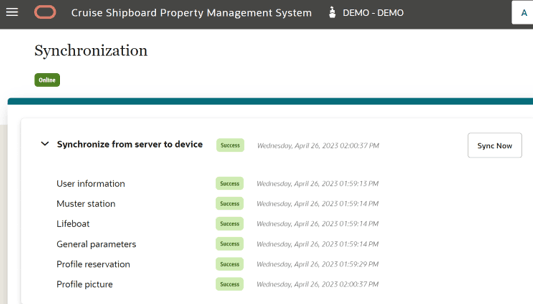 This figure shows the Synchronization Page Sync Data from Server to Device