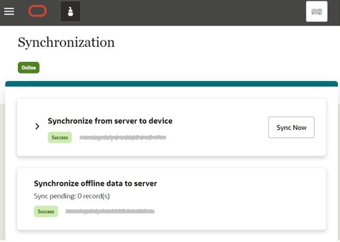 This figure shows the Synchronization Page Sync Data from Device to Server