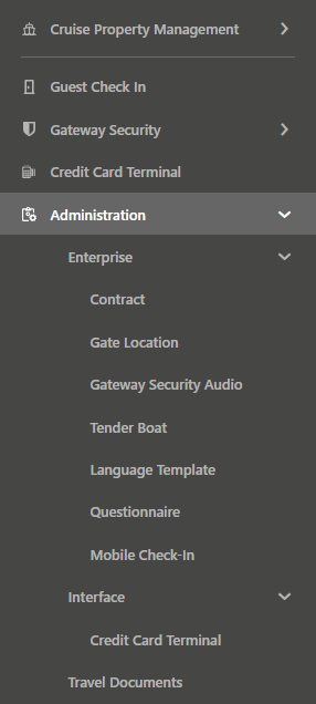 This figure shows the Administration Module, Enterprise Menu
