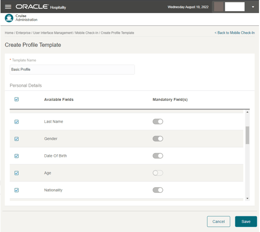 This figure shows the Profile Template Setup