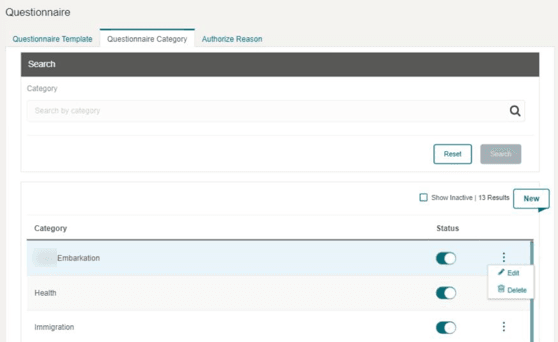 This figure shows the Questionnaire Category Options This figure shows the Questionnaire Category Options